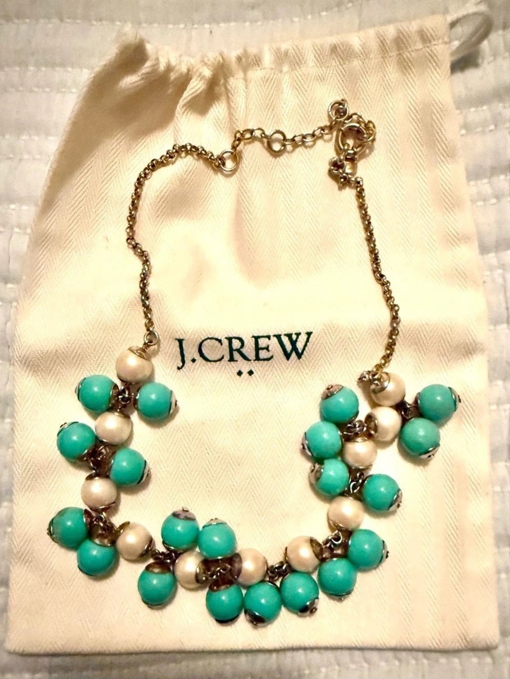 J.Crew Turquoise and White Pearl Cluster Statement Necklace